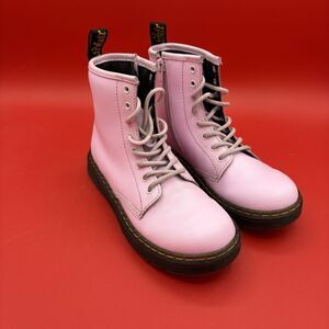 Dr Doc Martens Kids Zavala J Combat Boots Size 2 Pastel Pink Lace Up Punk Grunge